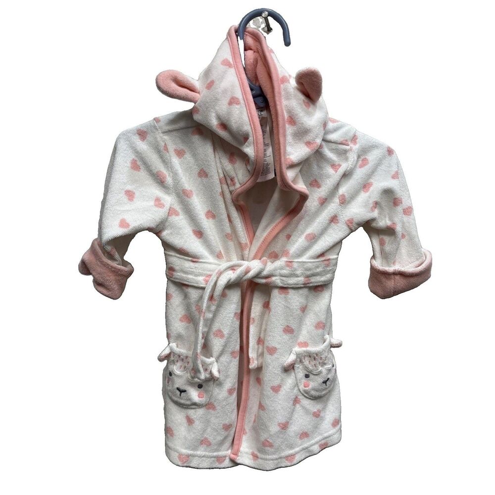 Carter’s Just One You Baby Girl Heart Print Hooded Terry Bathrobe White 0-9 Mo